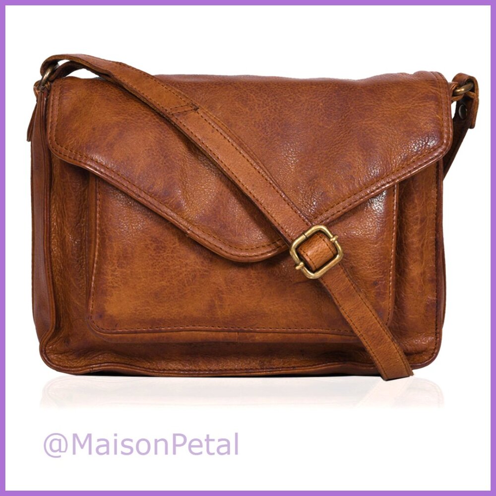 Genuine Leather Crossbody Bag with Adjustable Strap and Overflap Snap Closure